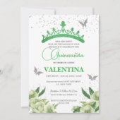 Moderne Sage Groene Bloemenvlinders Quinceañera Kaart (Voorkant)