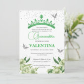 Moderne Sage Groene Bloemenvlinders Quinceañera Kaart (Staand voorkant)