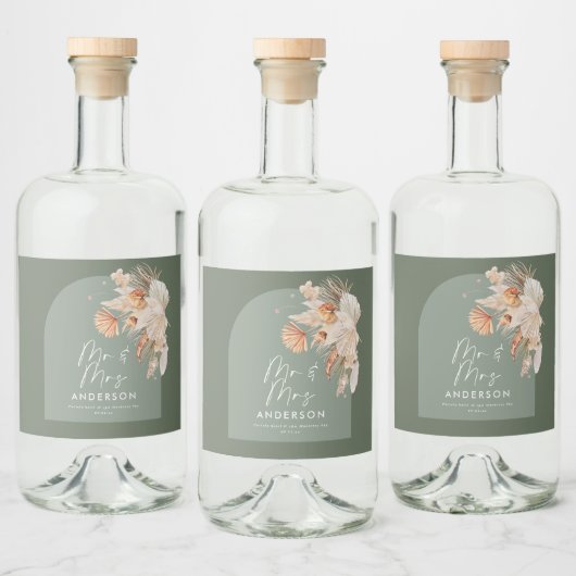 moderne sage groene bohemazaad gras Mr & Mrs. Likeurfles Etiket (Flessen)