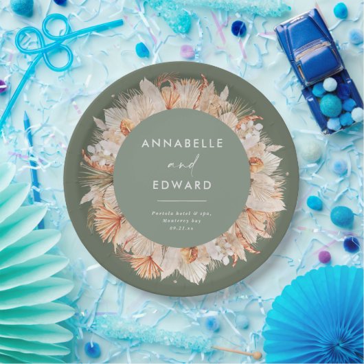 moderne sage groene bohemazaad gras Mr & Mrs. Papieren Bordje (Feest)