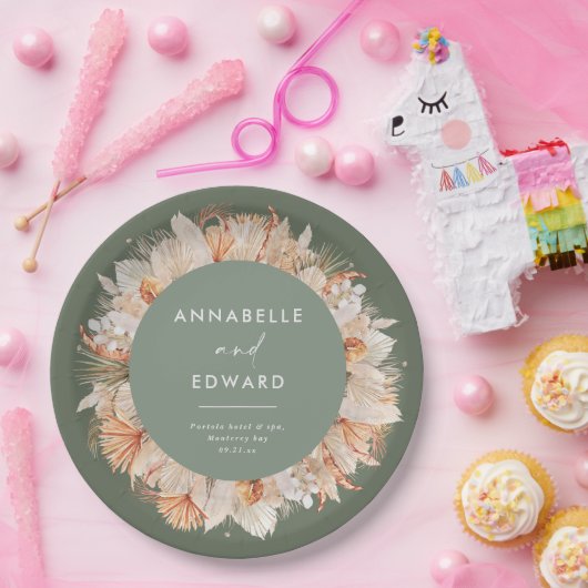 moderne sage groene bohemazaad gras Mr & Mrs. Papieren Bordje (Feest)