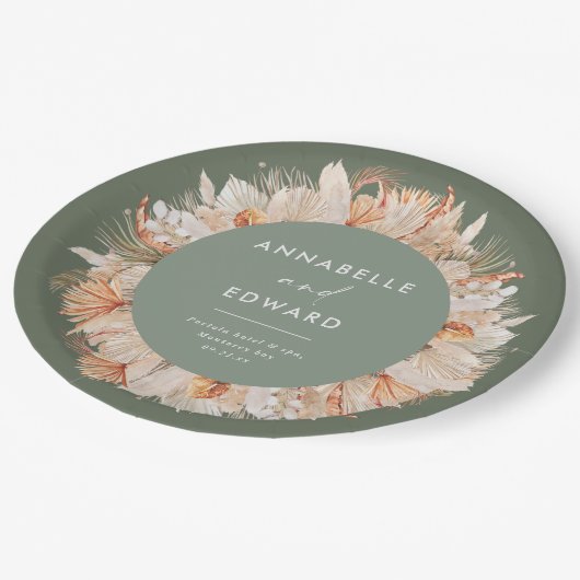 moderne sage groene bohemazaad gras Mr & Mrs. Papieren Bordje (Gekanteld)