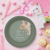 moderne sage groene bohemazaad gras Mr & Mrs. Papieren Bordje (Feest)