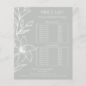 Moderne Sage Groene Boho Bloemen prijslijst Flyer (Voorkant)