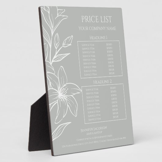 Moderne Sage Groene Boho Bloemen prijslijst Fotoplaat (Zijkant)