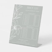 Moderne Sage Groene Boho Bloemen prijslijst Reclamebord Met Voetstuk (Voorkant)