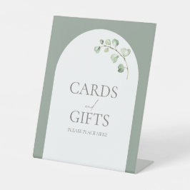 Moderne Sage Groene Boog Botanisch Huwelijkscadeau Reclamebord Met Voetstuk