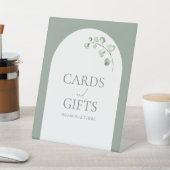 Moderne Sage Groene Boog Botanisch Huwelijkscadeau Reclamebord Met Voetstuk (Insitu)