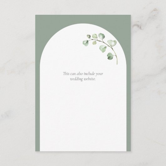 Moderne Sage Groene Boog Botanische Bruiloft Detai Informatiekaartje (Achterkant)