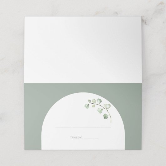Moderne Sage Groene Boog Botanische Bruiloft Plaatskaartje (Buitenkant ongevouwen)