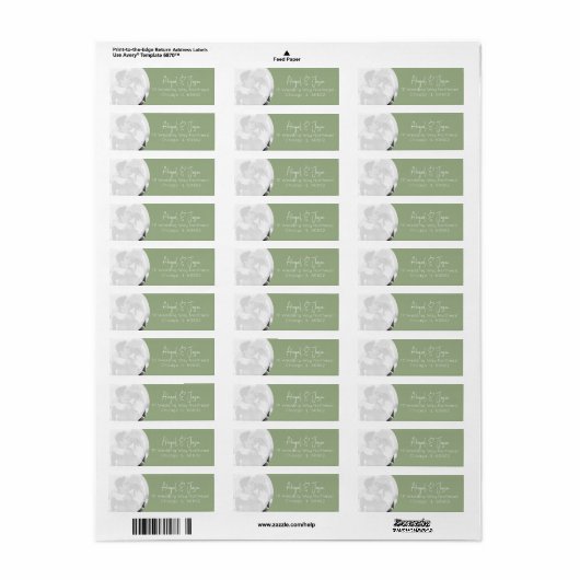 Moderne Sage Groene Bruiloft Foto Retouradres Etiket (Full Sheet)