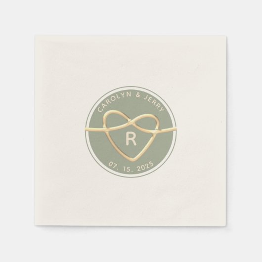Moderne Sage Groene Bruiloft Monogram Servetten (Voorkant)