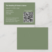 Moderne Sage Groene Bruiloft QR Code Behuizing Kaa Informatiekaartje (Voorkant / Achterkant)