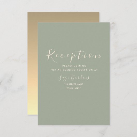 Moderne Sage Groene Bruiloft Receptie Behuizing Ka Informatiekaartje (Voorkant / Achterkant)