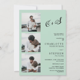 Moderne sage groene casual initialen foto bruiloft kaart