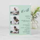 Moderne sage groene casual initialen foto bruiloft kaart (Staand voorkant)