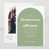 Moderne Sage Groene Details RSVP QR Foto Bruiloft Kaart (Voorkant / Achterkant)