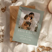 Moderne Sage Groene Eenvoudige Foto Bruiloft Save The Date