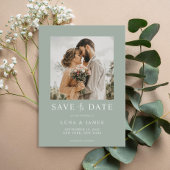 Moderne Sage Groene Eenvoudige Foto Bruiloft Save The Date