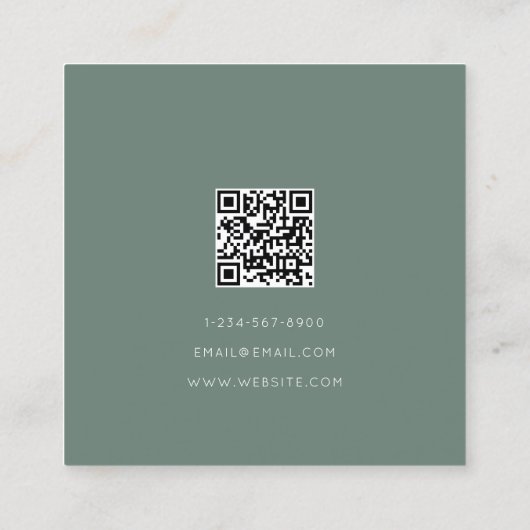 Moderne Sage Groene Eenvoudige Minimalistische QR- Vierkante Visitekaartje (Achterkant)