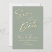 Moderne Sage Groene Elegante Minimalistische Bruil Save The Date (Voorkant)