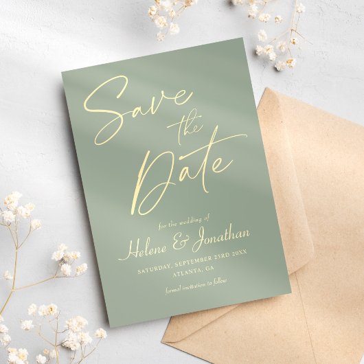 Moderne Sage Groene Elegante Minimalistische Bruil Save The Date
