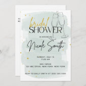 Moderne Sage Groene en Gouden Douche Uitnodigingen (Voorkant / Achterkant)