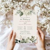 Moderne Sage Groene en Ivoor Bloemen Bruiloft Kaart