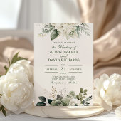 Moderne Sage Groene en Ivoor Bloemen Bruiloft Kaart