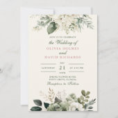 Moderne Sage Groene en Ivoor Bloemen Bruiloft Kaart (Voorkant)