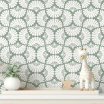 Moderne Sage Groene en Witte Ogee Palm Fan Behang<br><div class="desc">Verhoog uw interieur met het moderne Sage Green en White Ogee Palm Fan ontwerp. Dit opvallende behang heeft een elegant palmwaaierpatroon in salie en wit, waardoor een gedurfde en verfijnde look wordt gecreëerd. Perfect voor woonkamers, slaapkamers en eetruimtes, dit behang voegt een vleugje moderne elegantie toe aan elke ruimte. Gemaakt...</div>