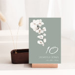 Moderne Sage Groene en Witte Orchideeën Bruiloft Kaart<br><div class="desc">Moderne Sage Groene en Witte Orchideeën Bloemen Trouwtafel Nummers - Elegant Monochroom Botanisch Ontwerp. Verhoog uw huwelijksfeest met onze moderne wijze groene en witte tafelnummers met de tijdloze allure van witte orchideeën. Het minimalistische ontwerp vangt de elegantie van deze bloei, waardoor een verfijnd botanisch meesterwerk ontstaat. Met de toevoeging van...</div>