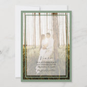 Moderne Sage Groene Foto & Kalligrafie Huwelijk Kaart (Achterkant)