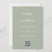 Moderne Sage Groene Foto Monogram QR Code Bruiloft Kaart (Voorkant)