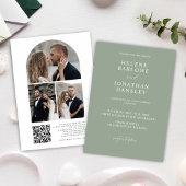 Moderne Sage Groene Foto QR Code Elegante Huwelijk Kaart