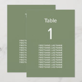 Moderne Sage Groene Gast Namen Tafel Kaart (Voorkant / Achterkant)