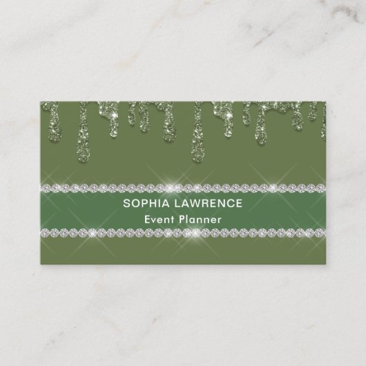 Moderne Sage Groene Glitter Visitekaartje (Voorkant)
