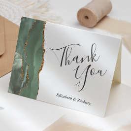 Moderne Sage Groene Gouden Agaat Bruiloft Dank u Kaart