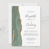 Moderne Sage Groene Gouden Agaat Bruiloft Kaart (Voorkant)