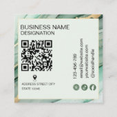 Moderne Sage Groene Gouden Monogram Qr Code Vierkante Visitekaartje (Achterkant)