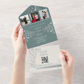 Moderne Sage Groene Huwelijk QR Code All In One Uitnodiging (Afscheurbaar)
