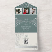 Moderne Sage Groene Huwelijk QR Code All In One Uitnodiging (Binnen)