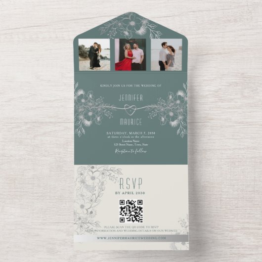 Moderne Sage Groene Huwelijk QR Code All In One Uitnodiging (Binnen)