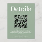 Moderne Sage Groene Huwelijksdetails QR Code Informatiekaartje (Voorkant)