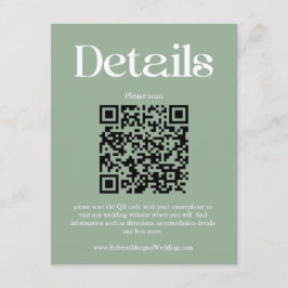 Moderne Sage Groene Huwelijksdetails QR Code Informatiekaartje