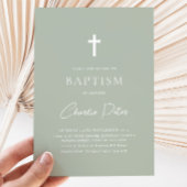 Moderne Sage Groene Jongens Kruis Doopsel Kaart