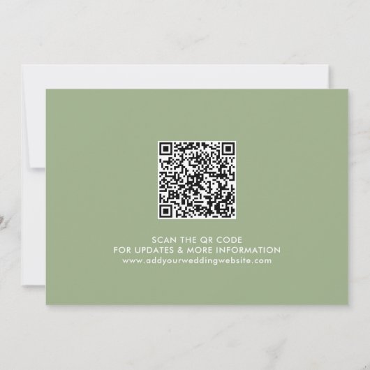 Moderne Sage Groene Kalligrafie Scannable QR Code Save The Date (Achterkant)