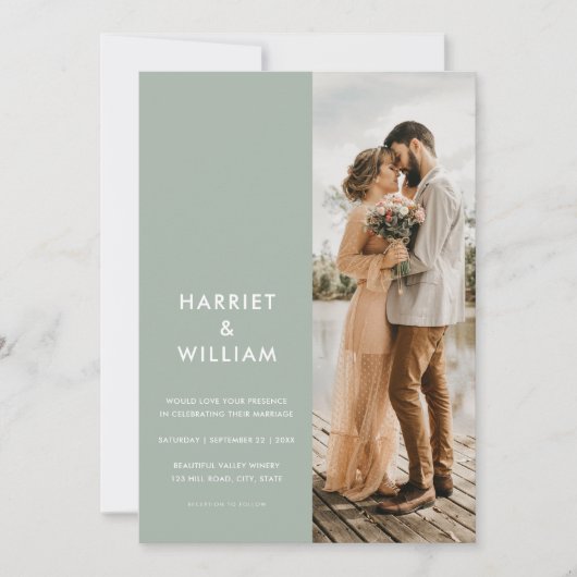 Moderne Sage Groene Minimalistische Bruiloft Kaart (Voorkant)