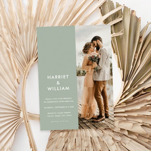 Moderne Sage Groene Minimalistische Bruiloft Kaart