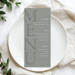 Moderne Sage Groene Minimalistische Bruiloft Menu<br><div class="desc">Creëer uw eigen gepersonaliseerde trouwkaart met moderne typografie en minimalistisch grafisch ontwerp in saliegroene kleur.</div>